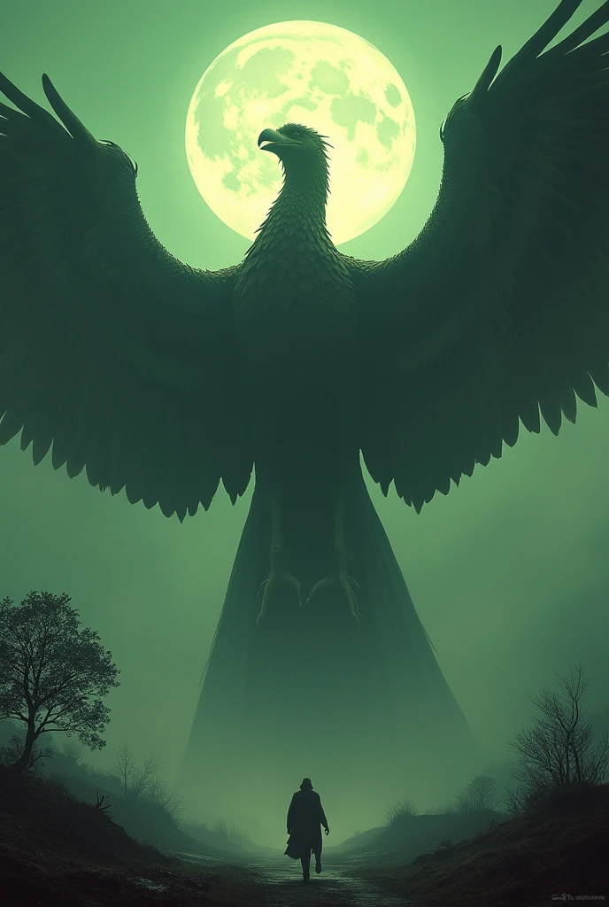 Pah, an enormous and monstrous bird was so large that it covered the sun bringing darkness to the Earth, vintage style... With green screen Background