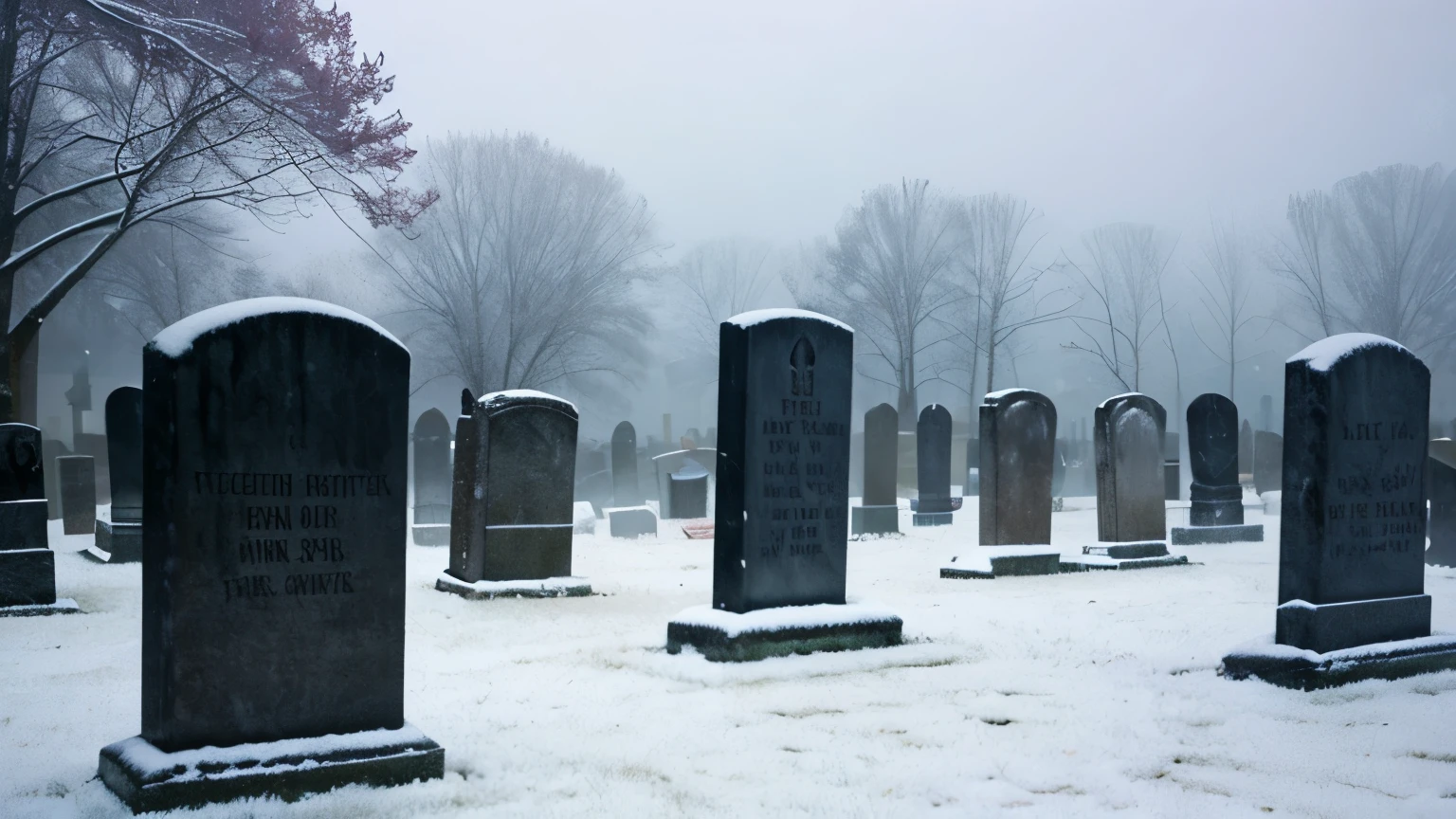 scary graveyard in snowing weather 