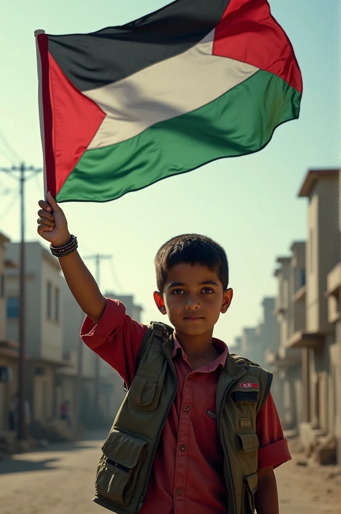 Boy keeping a Palestine flag