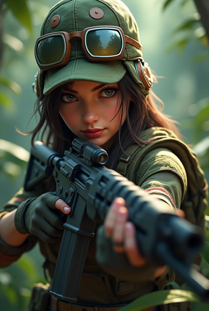 bgmi season 4 face with bgmi forest elf set and m416 in her hands