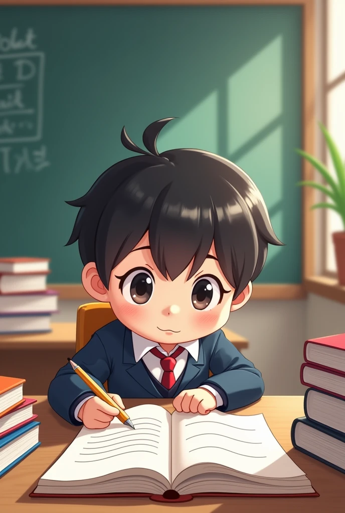 Chibi boy student that studying