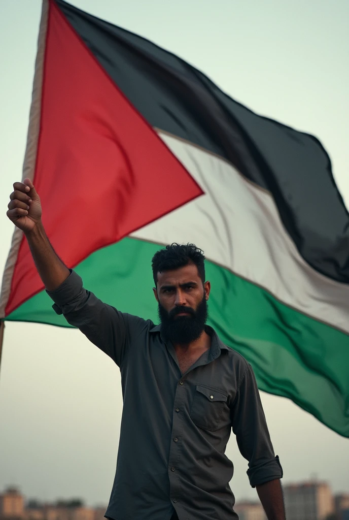 A man
keeping a Palestine flag