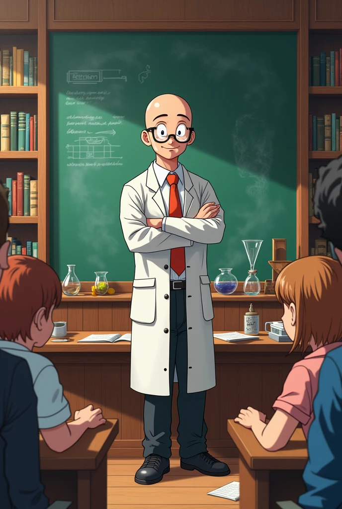 create a dragon ball character that is krilin is a teacher or professor in a university I want anime art