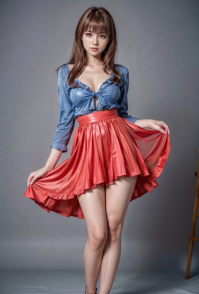 Mai Shiranui, (best quality,Ultra-detailed),(realistic:1.37), beautiful and detailed face, ultra-realistic texture, delicate face, athletic body, vivid colors. high definition, 8K, wearing red lipstick, rosy cheeks.