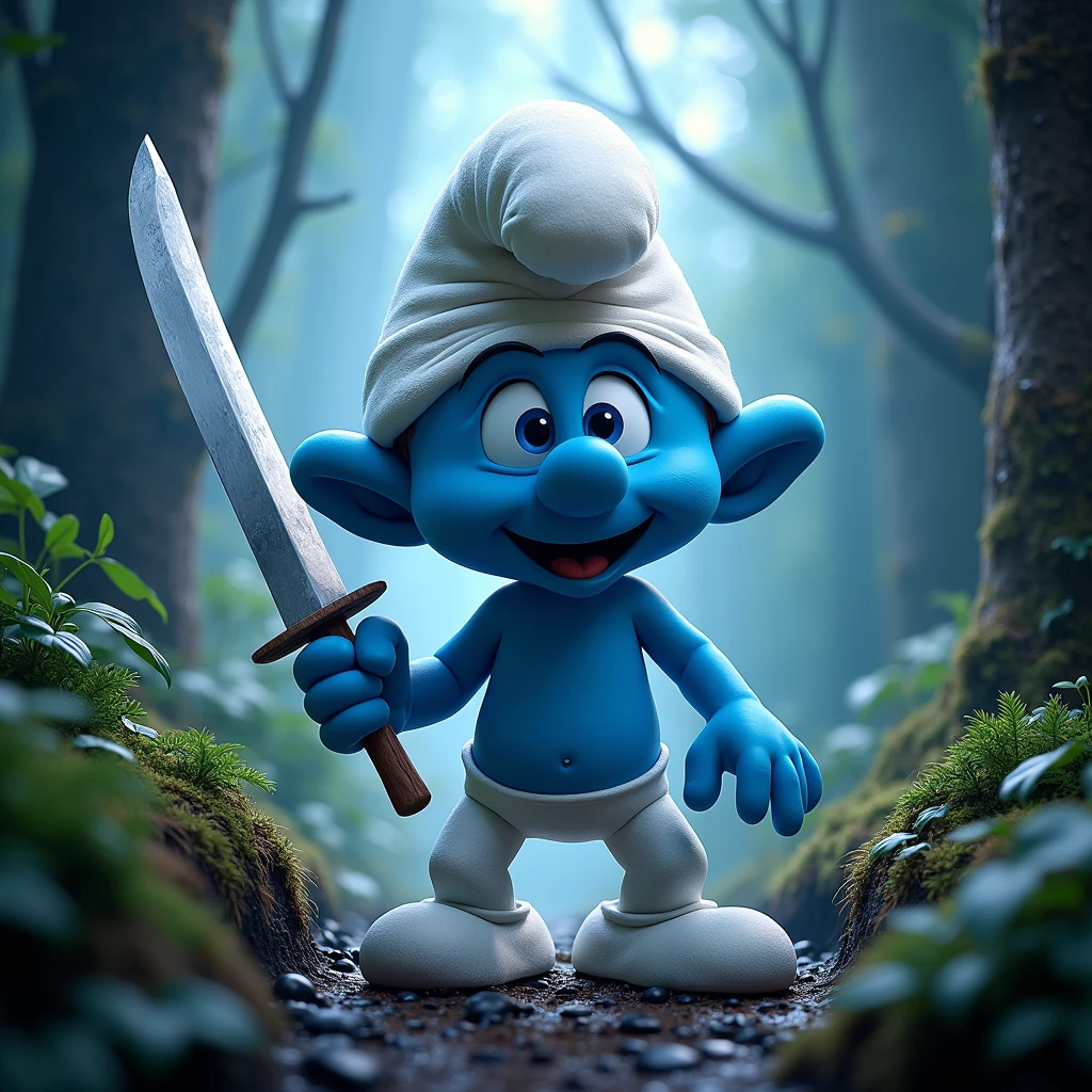 Movie Poster with Title "Gargamehl". Subtitle "Morning Dew".“. The Smurfs' world is being attacked by mildew.. A thriller.