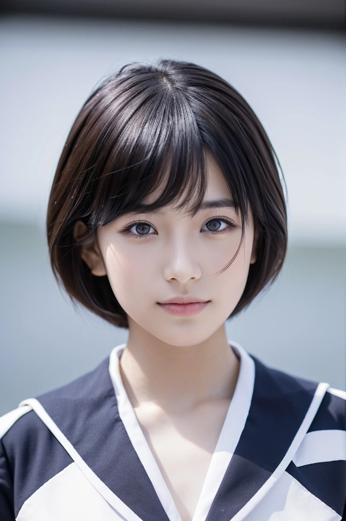 mikasa, 19-year-old girl , Highest quality, High resolution, Short Bob Hair, beautiful, Iris, View the viewer, Black and white sailor uniform, , Highest quality, High resolution,