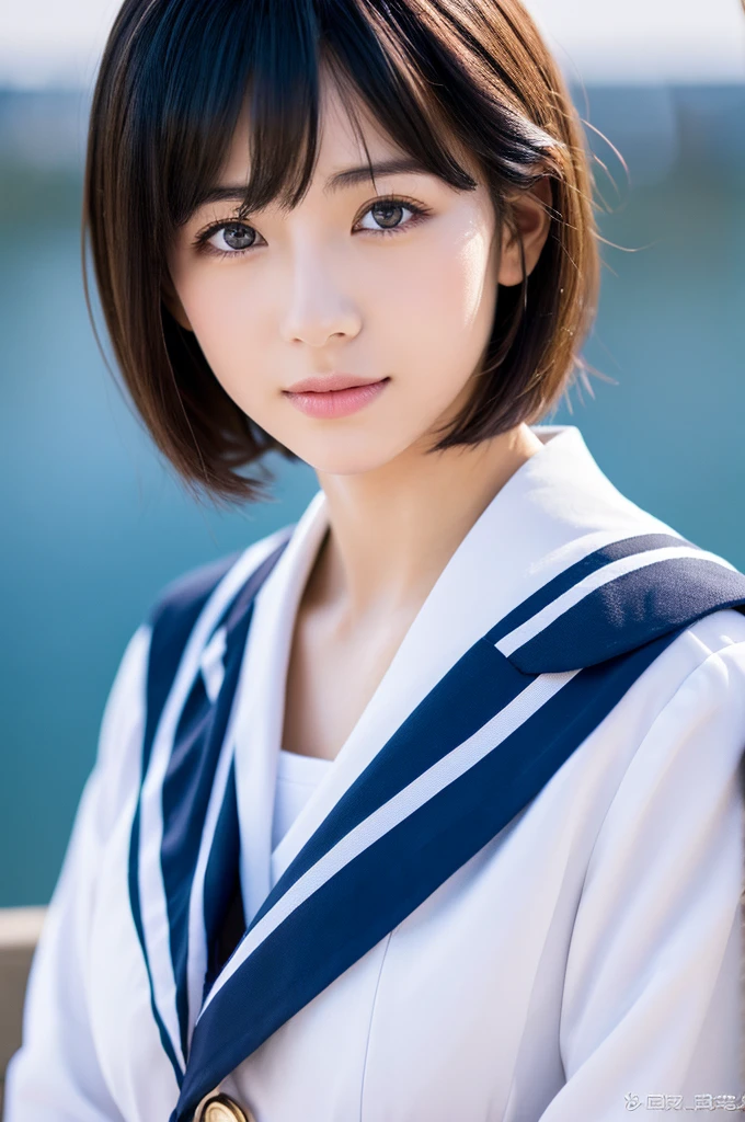 mikasa, 19-year-old girl , Highest quality, High resolution, Short Bob Hair, beautiful, Iris, View the viewer, Black and white sailor uniform, , Highest quality, High resolution,