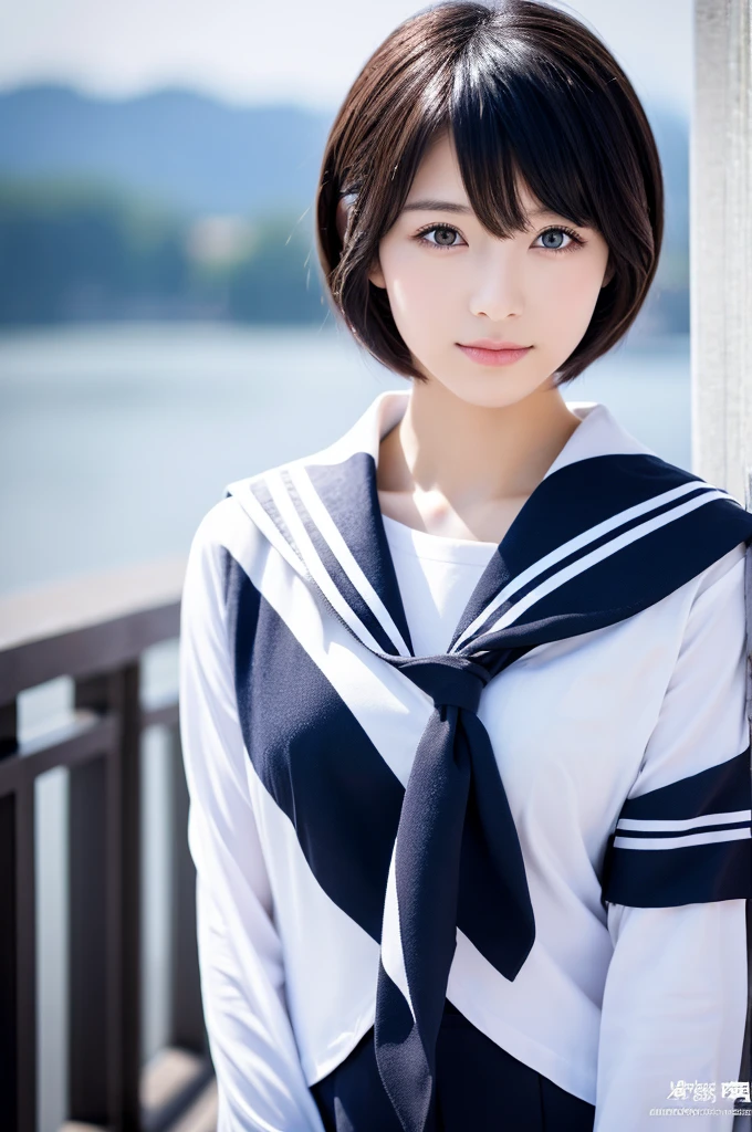 mikasa, 19-year-old girl , Highest quality, High resolution, Short Bob Hair, beautiful, Iris, View the viewer, Black and white sailor uniform, , Highest quality, High resolution,