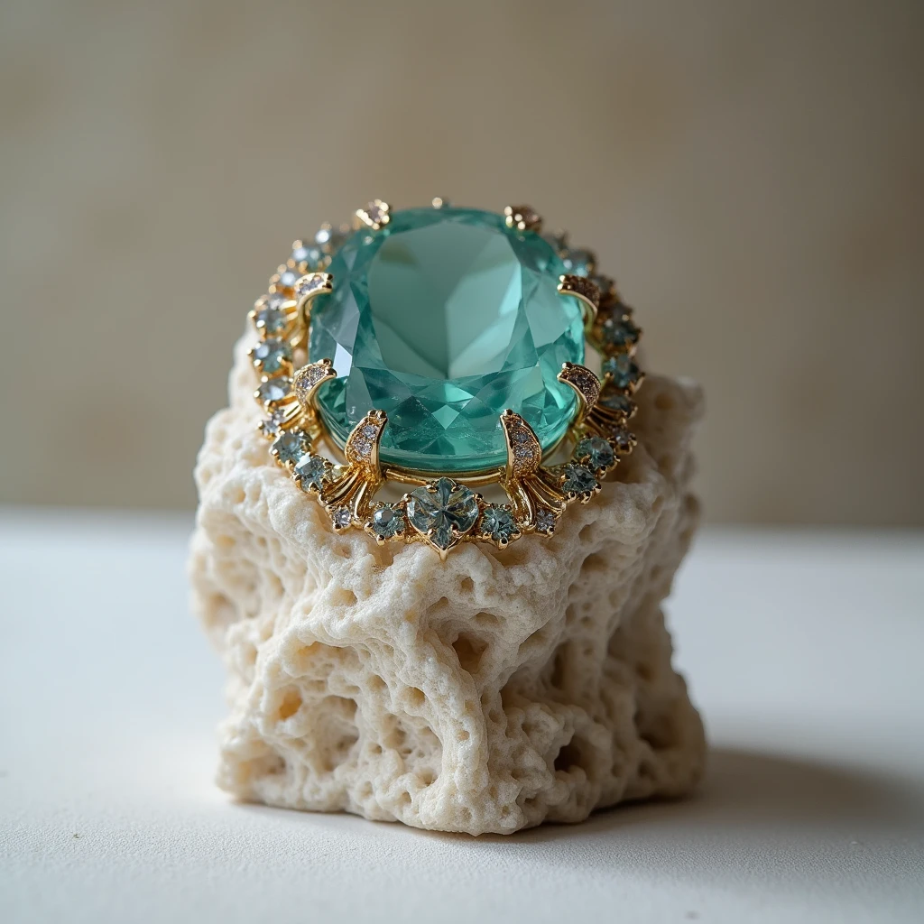 Create an image of a compact jewelry made from stone, such as a ring, necklace, or bracelets. Jewelry should have a sophisticated design, with carefully cut and securely set gemstones. The surface of the stone should show a natural shine, with intricate carvings or patterns to enhance the beauty of the material or gemstones
