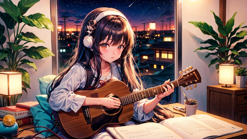 arafed Long haired asian girl playing guitar in front of a window, Kotegawa Yui, Real life anime girls, Anime Girl Cosplay, 白Hime cutヘアスタイル, Chiho, Anime Thai, Ulzzang, Long haired asian girl, kimi takemura, inspired by Miwa Komatsu, Hime cut, Long hair with bangs