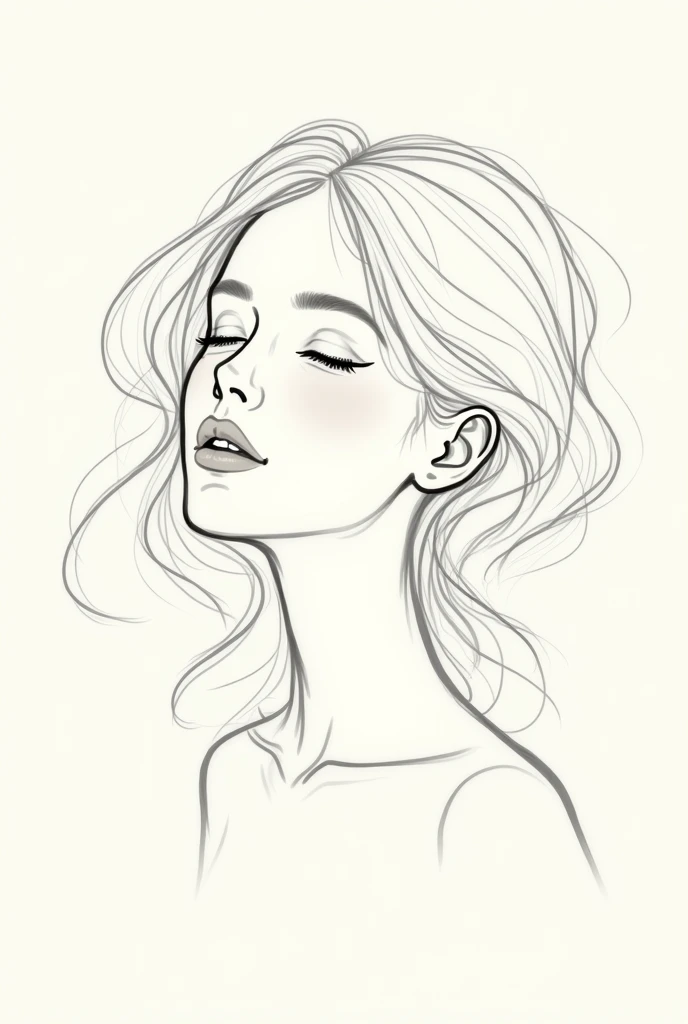 Girls sketches outline in open hairs single girls face
