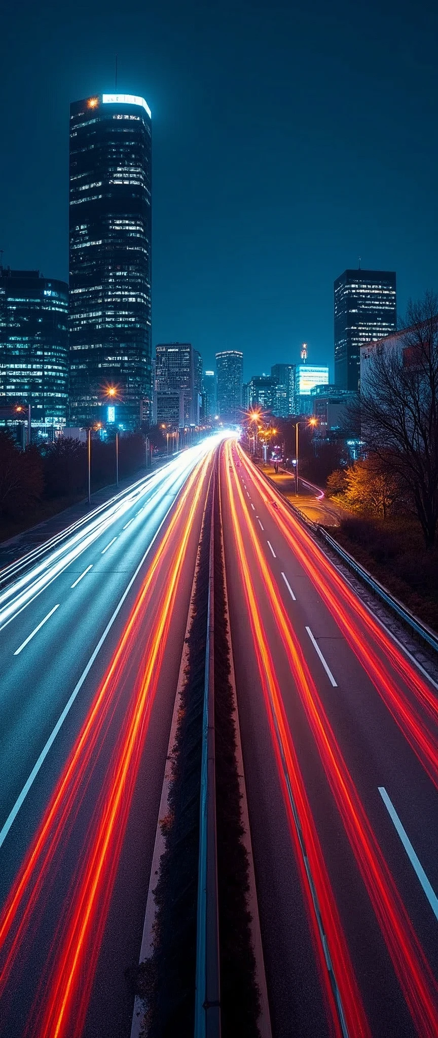 (Light trail photography:2.0),Tokyo,skyscraper,Metropolitan Expressway,night,Shooting from a car,A wide, straight road,Beautiful afterimage of light,(Light is represented by rainbow colors.:1.5),(masterpiece:1.2,Highest quality,Ultra-high resolution,Ultra-detailed,8k,Photorealistic,Best aesthetics),(dynamic)