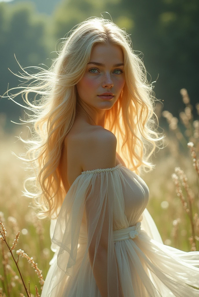 beautiful young blonde girl dressed in invisible clothes