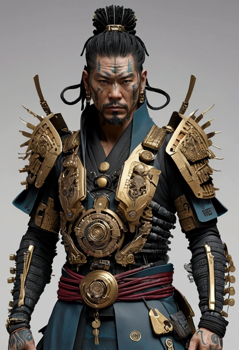 A tech wear cyberpunk shaman samurai by Gonzalo Borondo --s 250