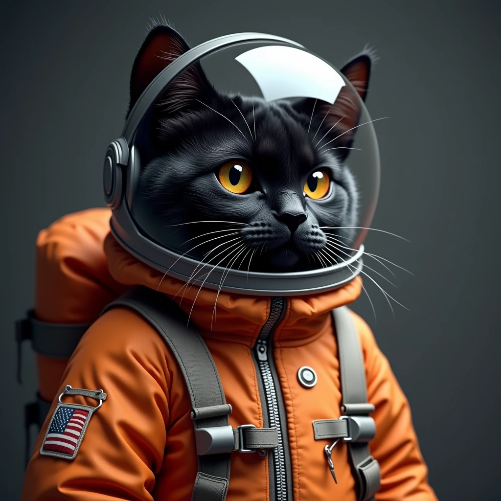 A black cat in a spacesuit