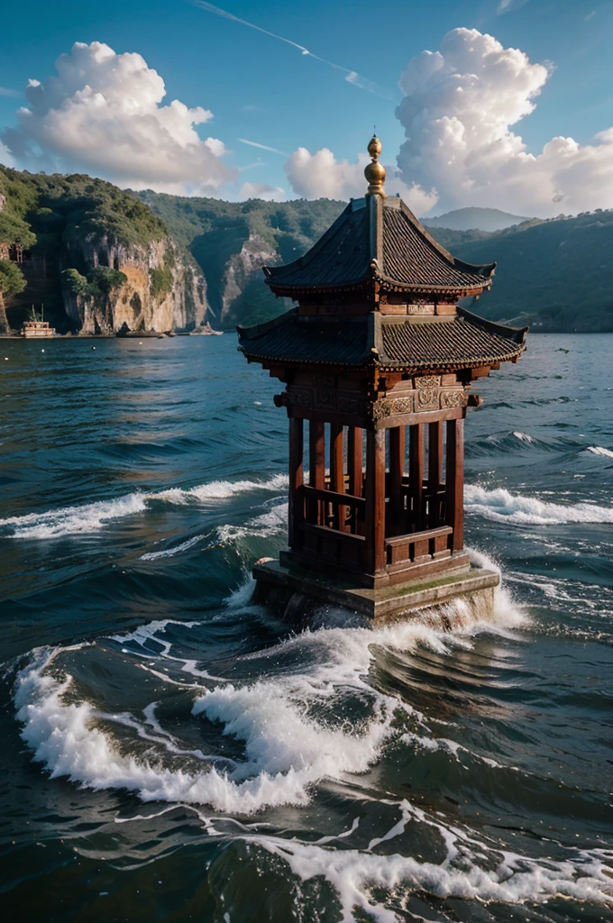 Eagle temple in the middle of the waves in batik