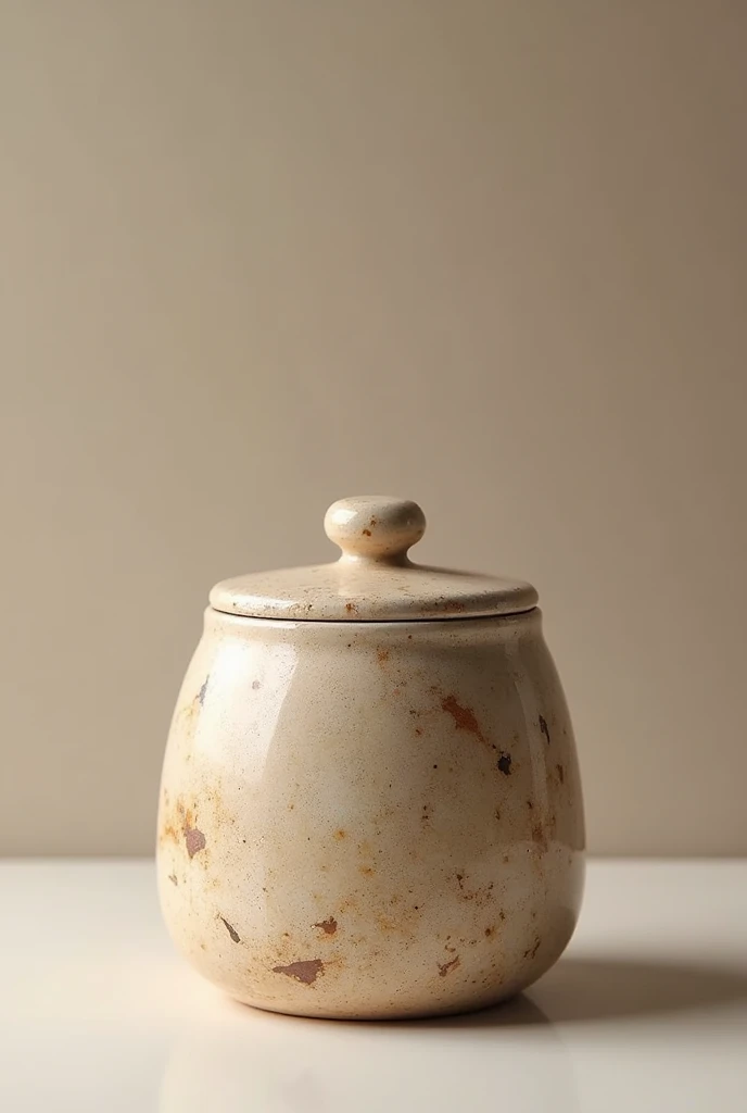 Create an image of a small spice jar or container made of stone. The jar should have a smooth, polished surface with a natural stone texture visible. It should include a lid that fits securely, and the design should be simple yet elegant, highlighting the durability and earthy aesthetic of the stone material.