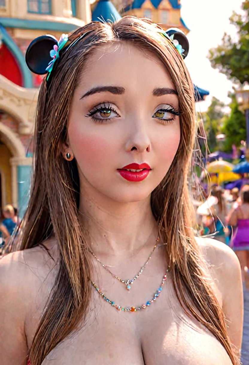 (A cute woman, 25 years old, wearing a sexy Disney outfit, wandering around Disney Land, playful poses, turning her butt to the viewer, best quality, 4k, 8k, highres, masterpiece:1.2, ultra-detailed, realistic, photorealistic, photo-realistic:1.37, HDR, UHD, studio lighting, ultra-fine painting, sharp focus, physically-based rendering, extreme detail description, professional, vivid colors, bokeh, disney, disney style, fantasy, whimsical, colorful, bright, cute, playful, feminine, beautiful detailed eyes, beautiful detailed lips, extremely detailed eyes and face, long eyelashes)