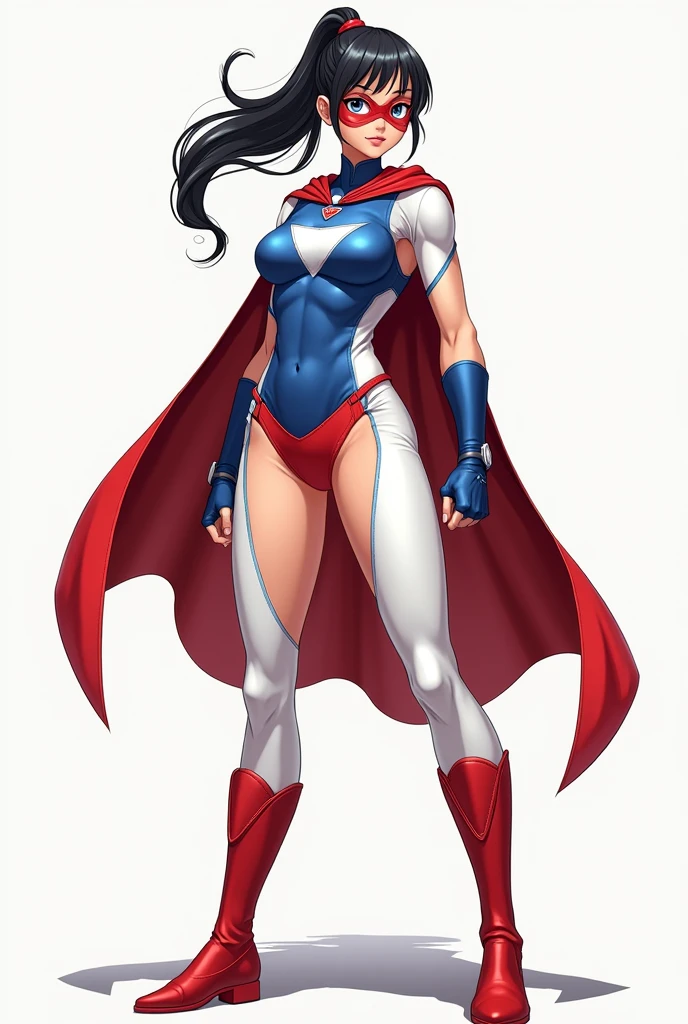 one tiny girl, stand up, happy, sexy, 80's asian super hero , maquiagem, covering her breasts, Lips are soft or colored, , tokusatsu, glass cap, fundo simples, sexy, short skirt, short cape, stand up, tokusatsu dress, perfect hands, good anatomy, postura ereta, provocante, smille facial expression, simple lighting and texture, white background,