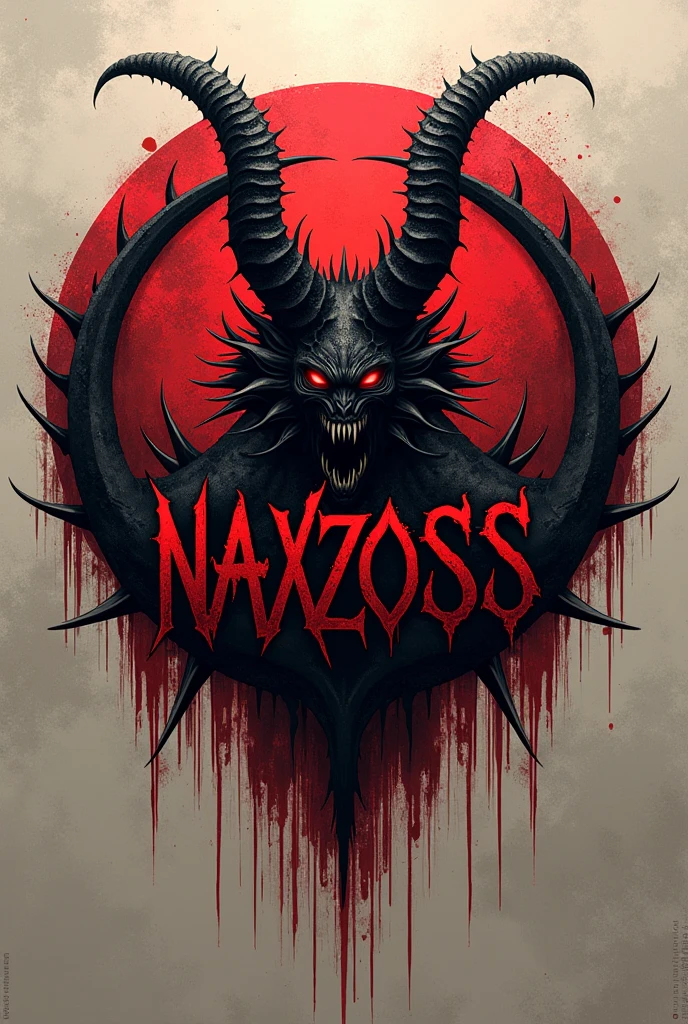 Logo "NAXZOSS", in the style of demonic Gothic, graphics, circle, spines of the letter NAXZOSS, Difficult, ultradetail, Image clarity, bloody and milky background, fairies
