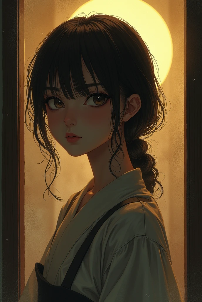 Japanese Anime,A girl's Nightmare,Fantasy illustration by Atey Ghailan,illustration,Mood lighting,Gold and silver tone,Dramatic Contrast f8K,Front view,Ultra HD,webp 3:4,high