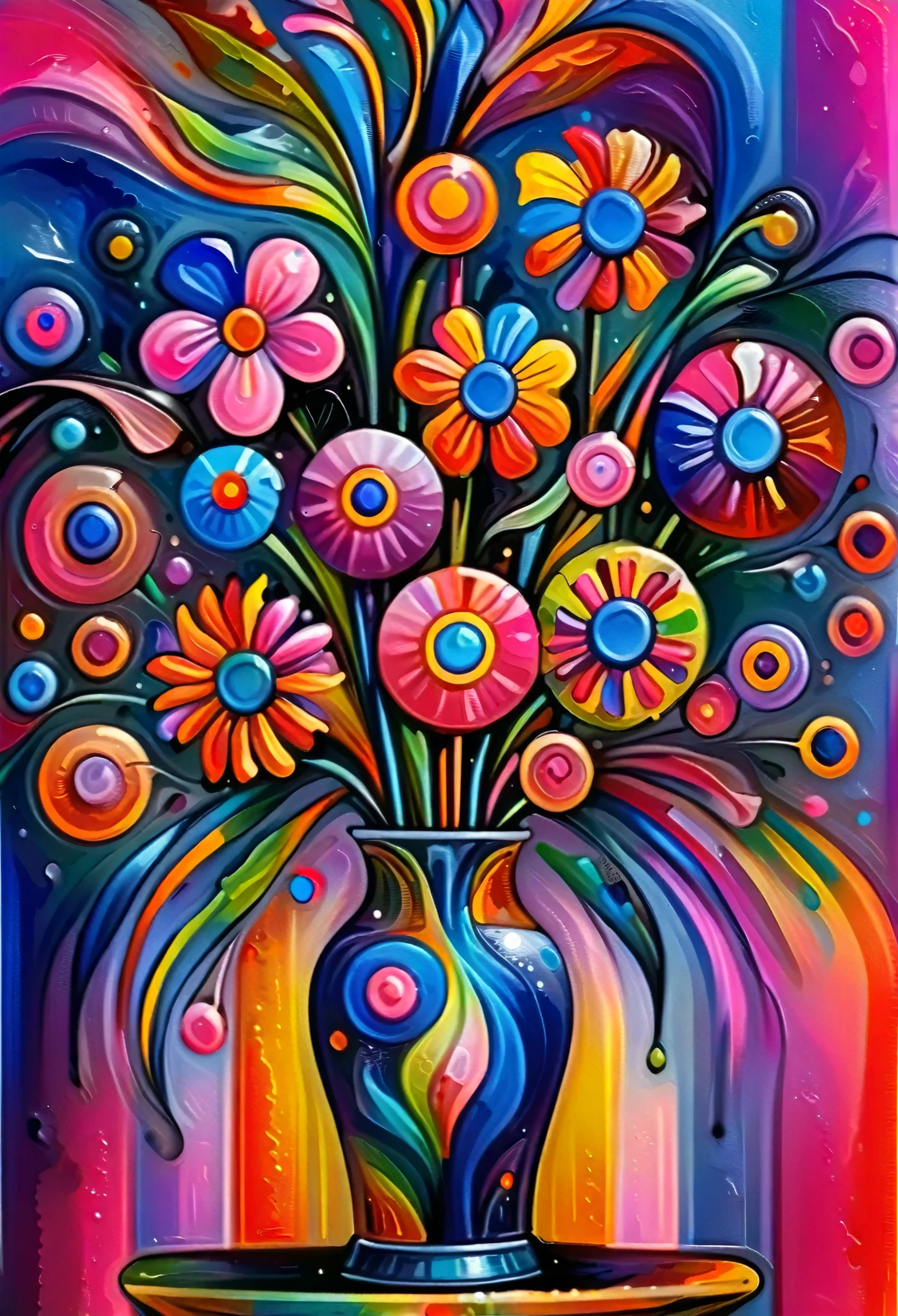 [  ral-colorswirl A bouquet of vibrant flowers adorns the vase :   ral-exposure  A bouquet dripping from the vase, dripping art page:20]