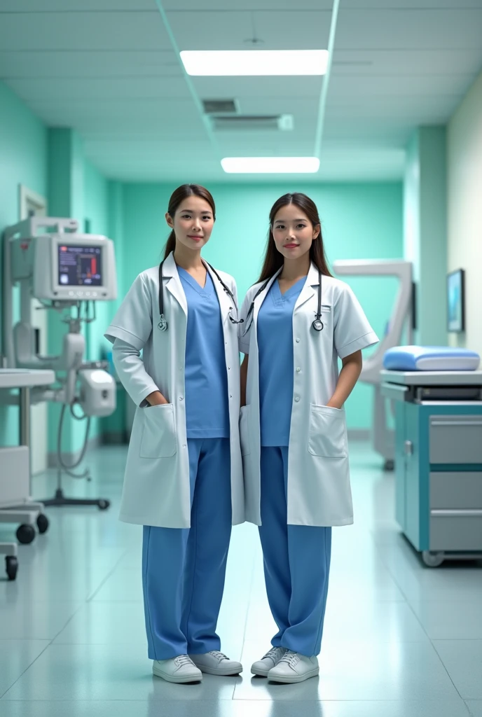 A lady doctor and nurse standing in a Big medical