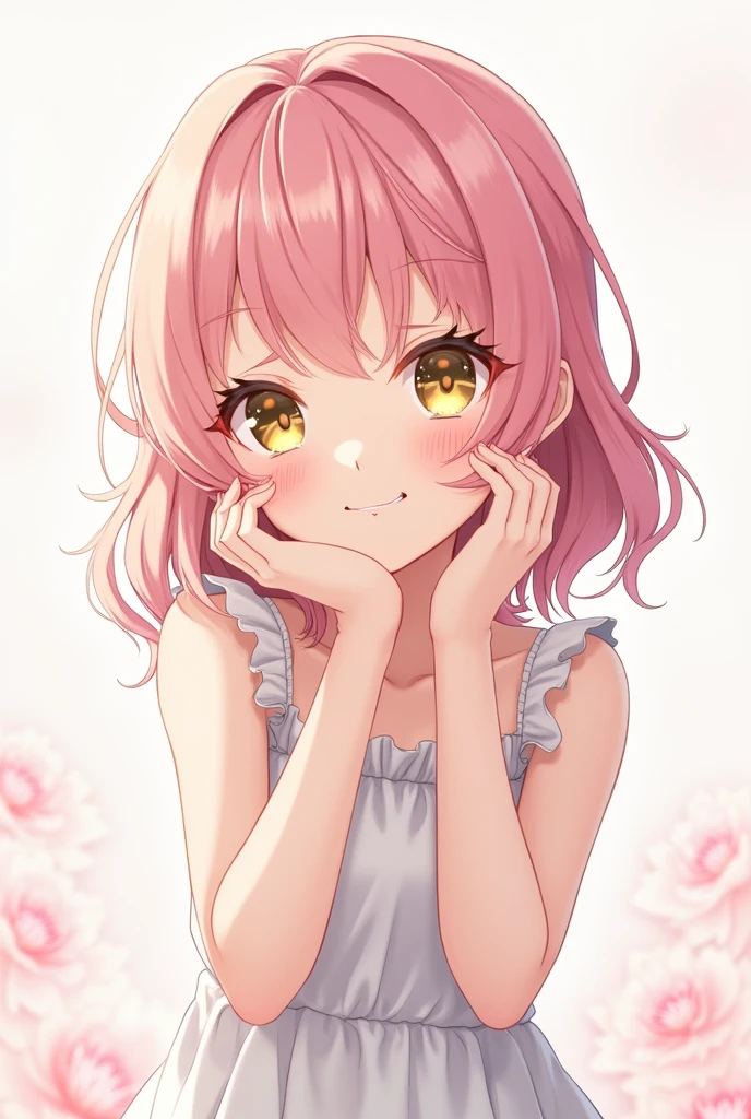 Anime girl, cute, pink hair, pink eyes, pink headphones, blushing, embarrassed, no shirt, no skirt, no panty