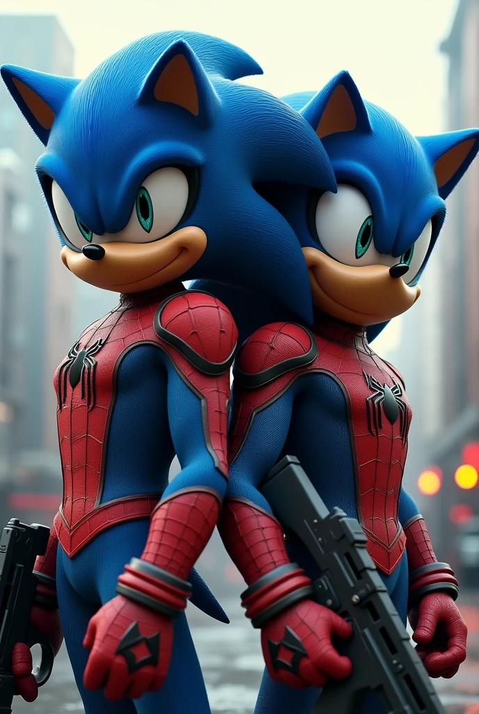 a detailed realistic M_SHOT of SONIC AND SPIDERMAN standing back-to-back warrior, holding a shotgun--- cinematic=canon 5d, ultra skin intricate clothes accurate hands, BLUE eyes, perfect eyes, best quality, extremely sharp focus face, og fine film grain, post-apocalyptic, cinematic, realistic, trending art station, helicopter, flag of israel. focus, studio photo, details, highly Rutkowski, intricate, busy, raw, 64k,sometric, digital smog, 3d render, octane volumetry--,{{{ UHD detailed eyes}}} and lips,beautiful detailed face,long eyelashes,smooth skin,natural body shape--hyper realistic fur:1.3), (detailed fur:1.2), (fur covered body:1.2), (male:1), (canine features:0.5), (expressive face, detailed face:1.3), (realistic:1.3), (photorealistic, photo-realistic:1.2), full color, (3d:2), (highly detailed:1.2), masterpiece, 64k.