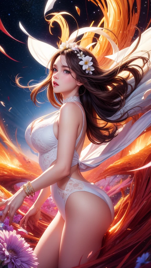 Amazing Art,Abstract,flowery,predominant white color,Dynamic poses,Center,key point,complex,Very detailed,Stunning beauty,Precision lines,Energetic,Comprehensive,Movie,