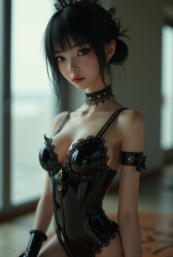 Japan girl in latex maid outfit