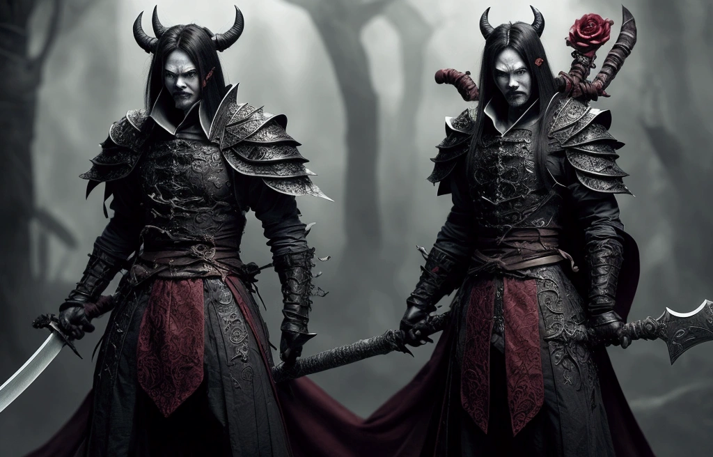 A samurai with a human skull head in a post-war setting with dark details and intense atmosphere. Fight scenario