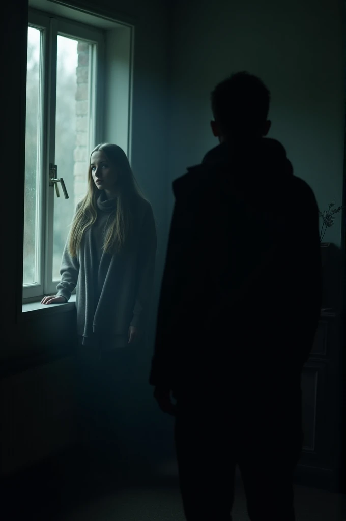Sure! Here’s a short English prompt for a picture based on your story:
**"A mysterious figure standing in the shadows, watching a young woman from a distance. The woman looks out of a window with a mix of curiosity and apprehension. The scene is set in a dimly lit room, with an air of suspense and intrigue."**
This prompt should help you create an image that captures the essence of the story's suspenseful and mysterious atmosphere.