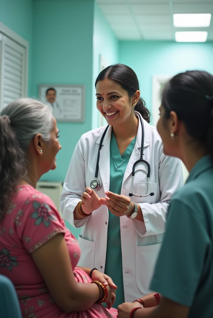 A Indian lady doctor treatment of some Indian Patients in medical