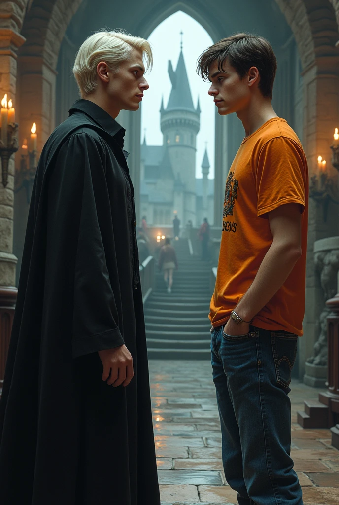 Draco in hogwarts and luke in camp-halfblood