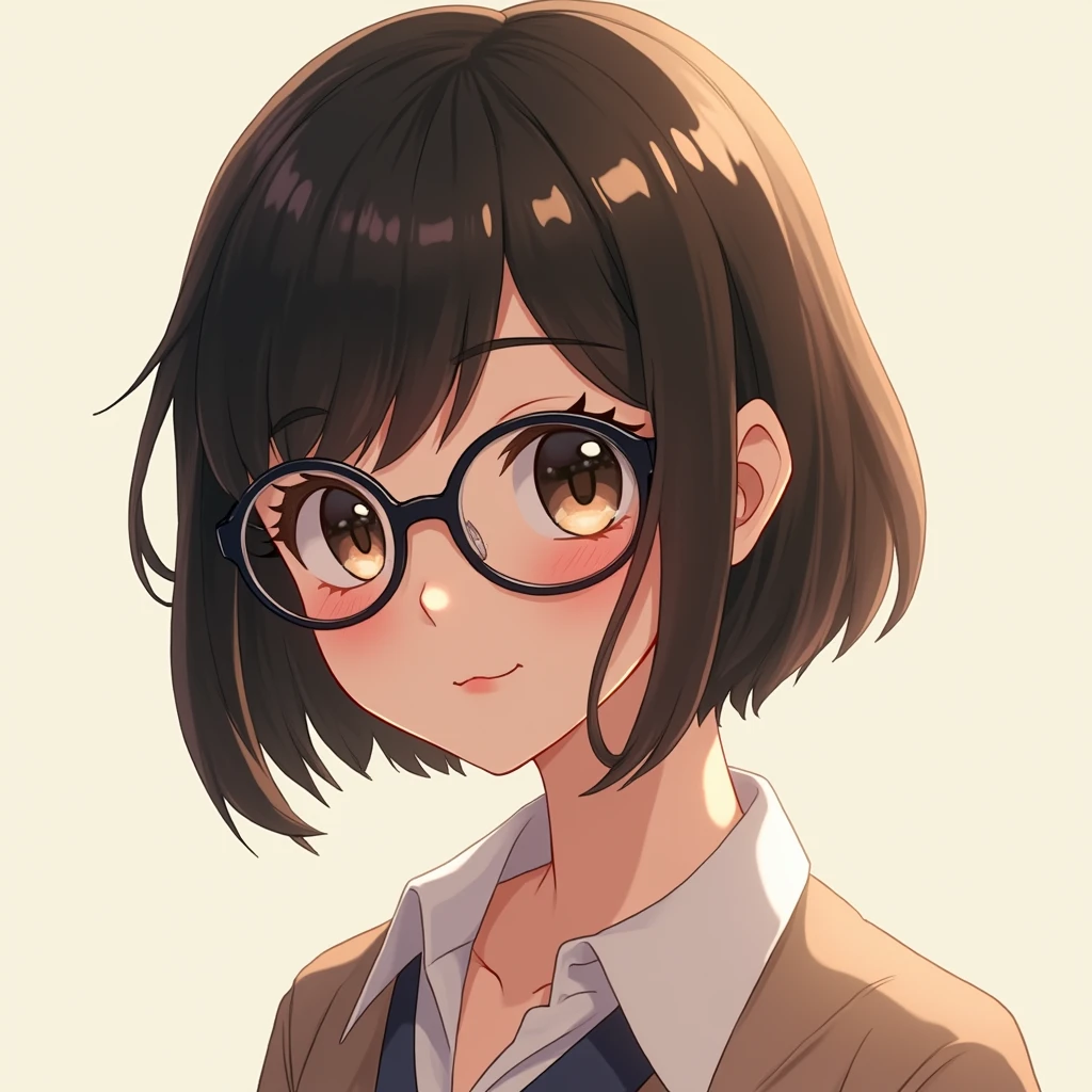 Best quality 3D anime style short-haired woman wearing glasses