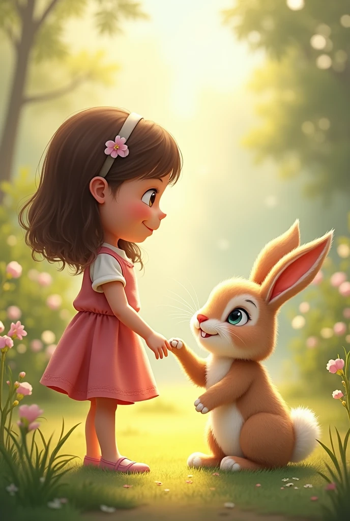 The bunny was so cute with its twitchy nose and long ears. Lily gently reached out to pet it, and to her surprise, the bunny didn't run away. They became fast friends. Lily named the bunny Button.