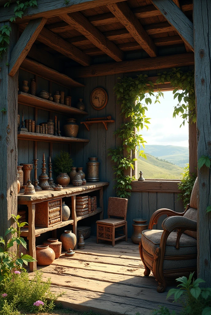 Antique things inside an old hut 