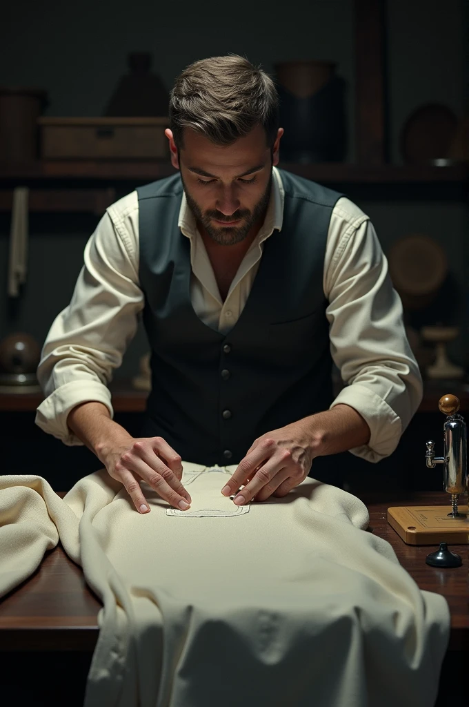 A tailor who wants to sew a pocket on a shroud 3D