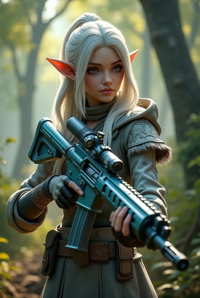 A pubg character with season 4 face and forest elf set  and pubg m416 glacier in her hands for YouTube profile 