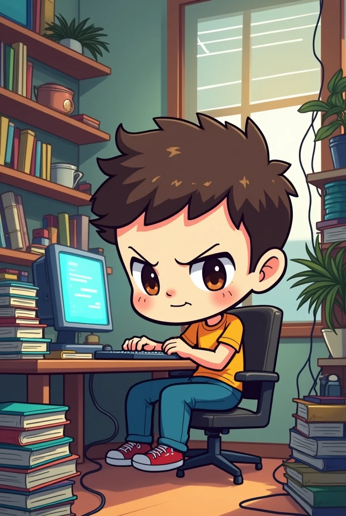 Chibi that is working on the computer programmer 