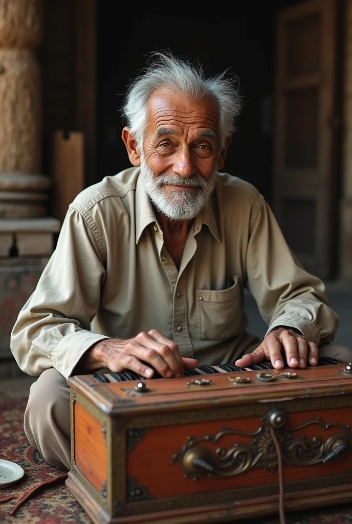 Grandpa with harmonium 
