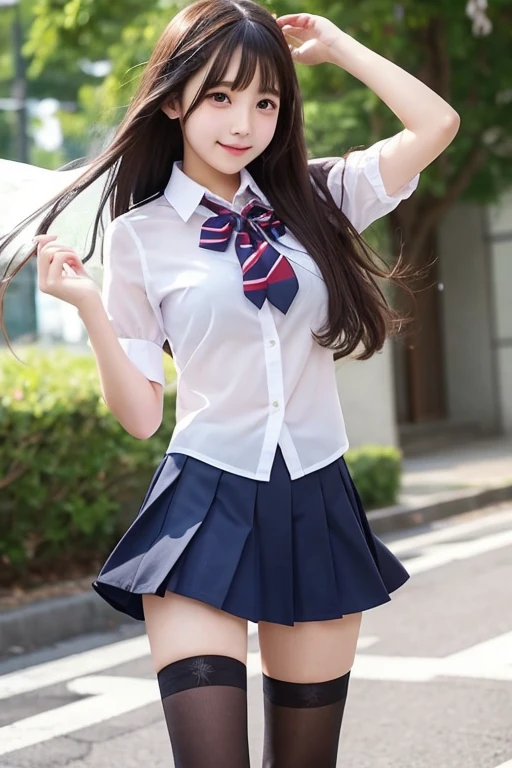 cute、high school girl、uniform、mini skirt、See-through、Fluttering in the wind