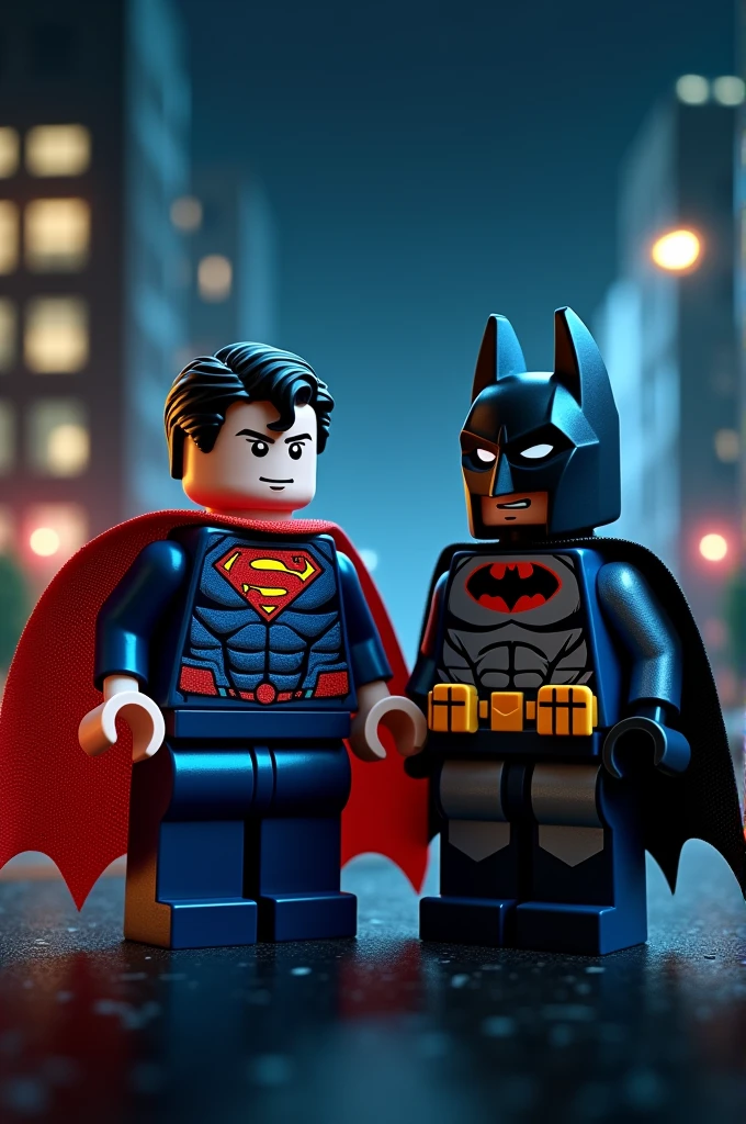 Superman and Batman in lego art, night
