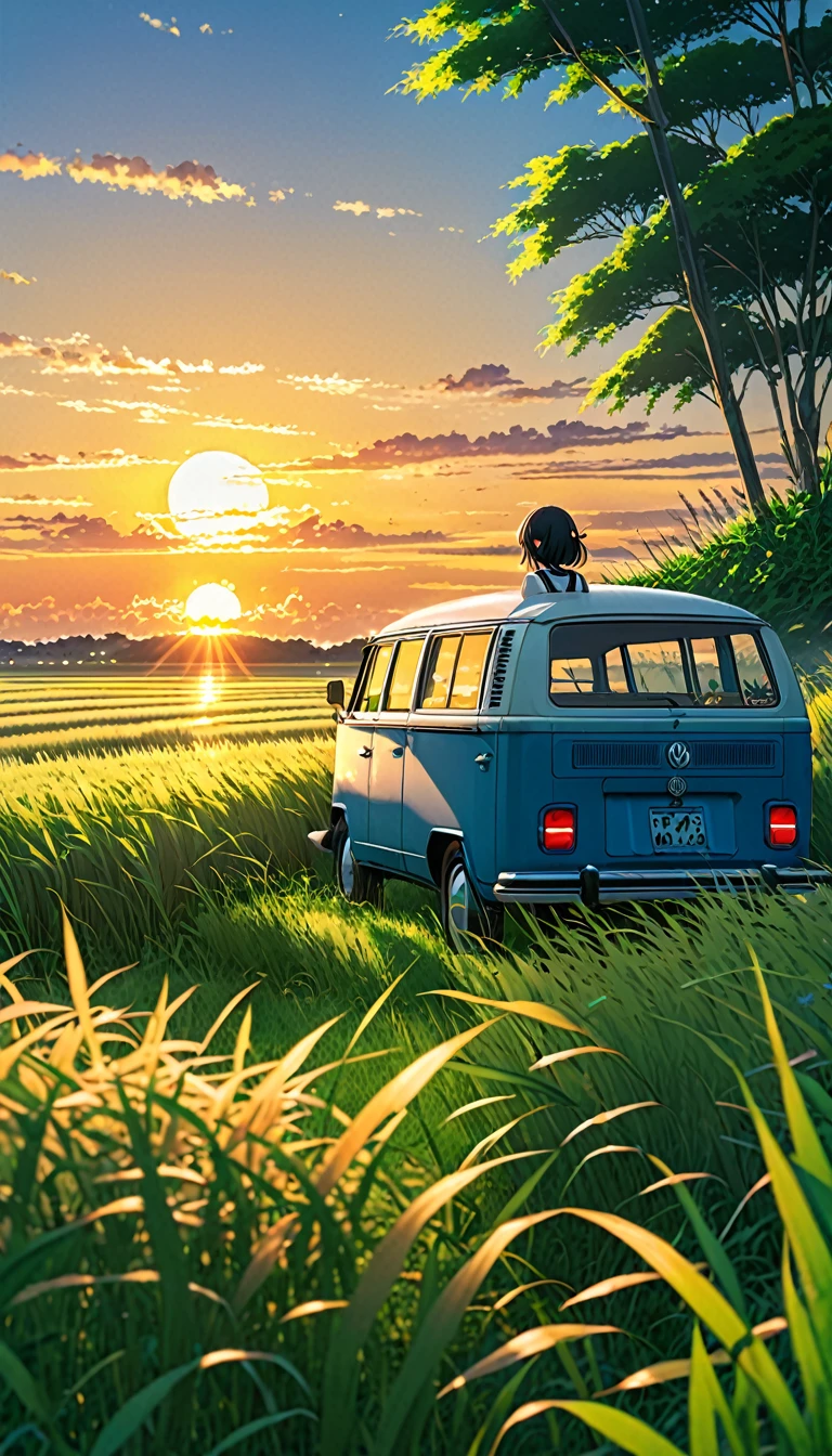Volkswagen Type 1、Anime scenery of a girl sitting in tall grass with a sunset in the background.Beautiful anime scene, Beautiful anime peace scenes, Makoto Shinkai Cyril Rolland, Beautiful anime scene, Awesome Wallpapers, Anime Art Wallpapers 8K, Anime Background, artistic Anime Background, anime wallpaper 4k, Anime Art 4K Wallpaper, Anime Wallpaper Art 4k,