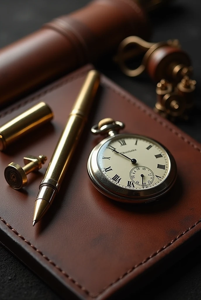 Vintage Accessories Flatlay: Arrange vintage luxury accessories like a pen, cufflinks, and a pocket watch on a textured surface, with soft lighting to highlight the details.
Add a quote on vintage items