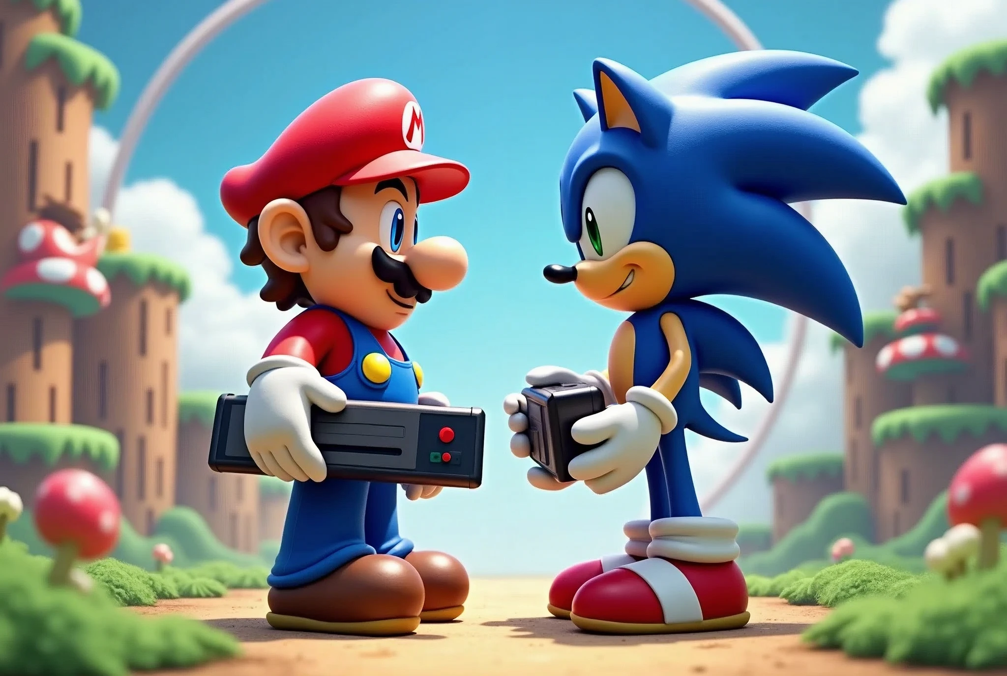 Super Mario and Sonic trade Super Nintendo and Sega Mega Drive
