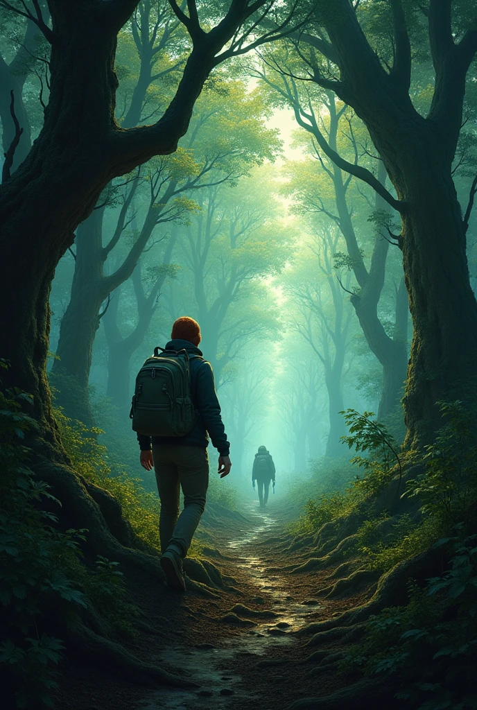 The hiker entering the dense forest, but no matter how far they run, they always end up back in the village center.