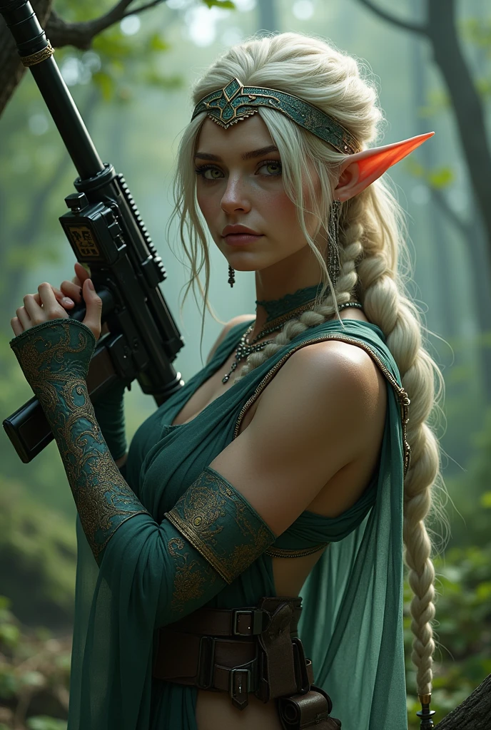 A pubg beautiful girl character with season 4 face and forest elf set and pubg m416 glacier in her hands for YouTube profile