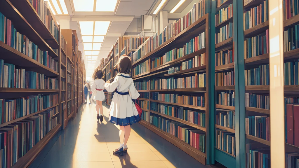 No people、Background only、Flat Line、anime、anime調、デジタルanimeアート、photograph、Back Blur、high quality、High resolution、Very detailed、Angle from the feet、library、dim